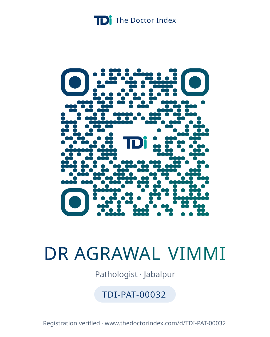 QR card for Dr Agrawal Vimmi, TDI-PAT-00032