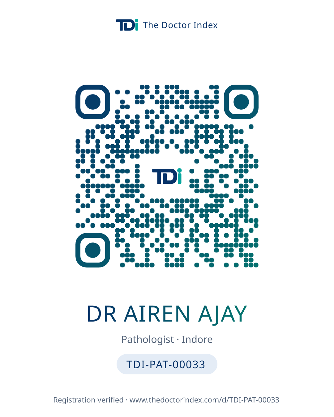 QR card for Dr Airen Ajay, TDI-PAT-00033
