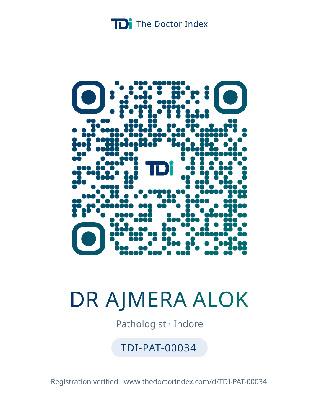 QR card for Dr Ajmera Alok, TDI-PAT-00034
