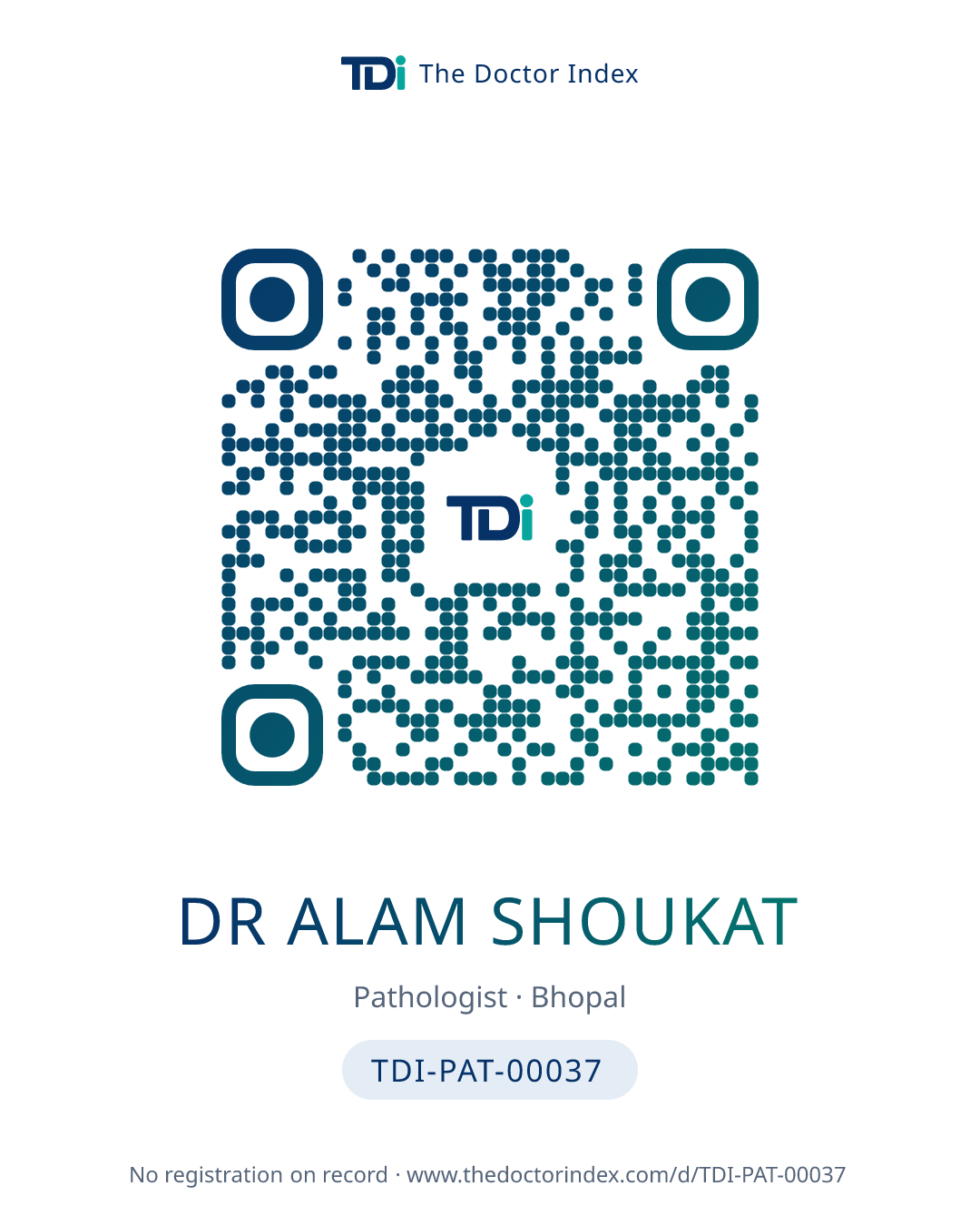 QR card for Dr Alam Shoukat, TDI-PAT-00037