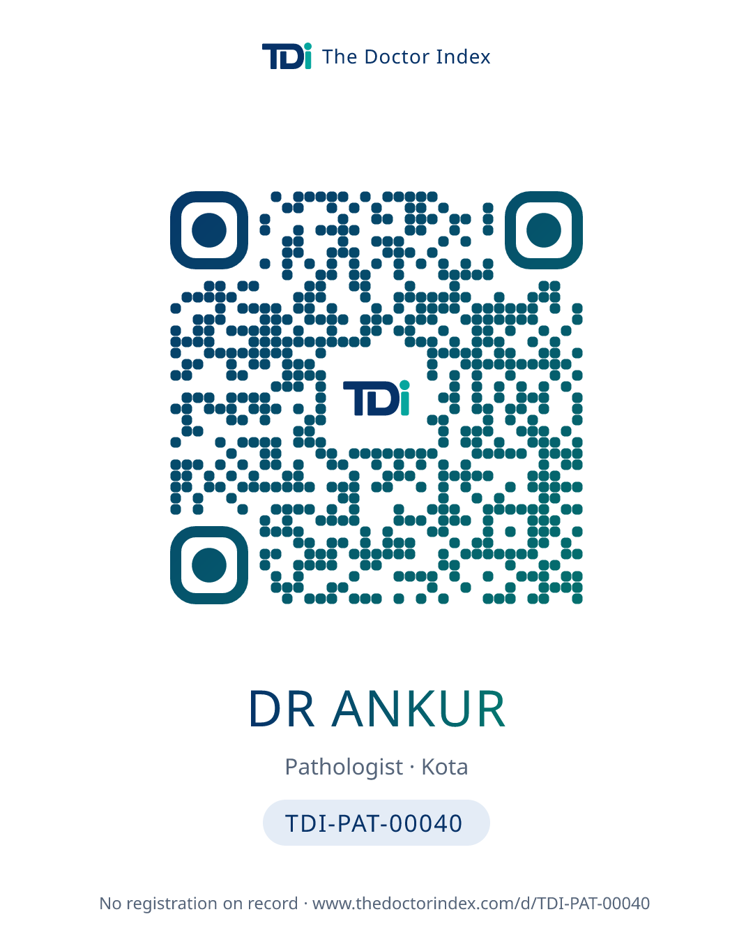 QR card for Dr Ankur, TDI-PAT-00040