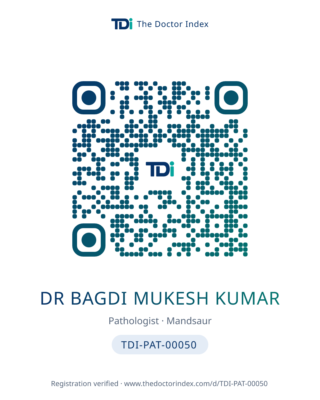 QR card for Dr Bagdi Mukesh Kumar, TDI-PAT-00050