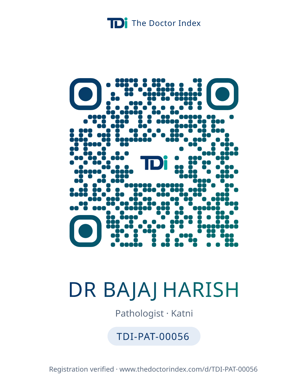 QR card for Dr Bajaj Harish, TDI-PAT-00056