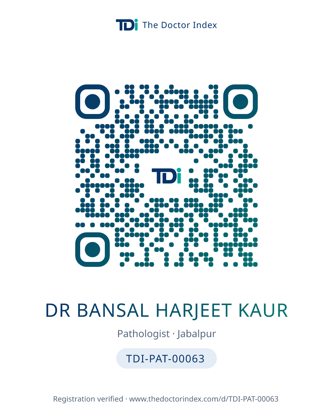 QR card for Dr Bansal Harjeet Kaur, TDI-PAT-00063