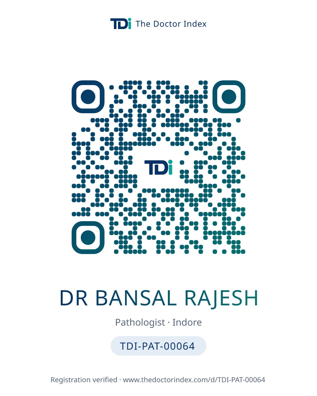 QR card for Dr Bansal Rajesh, TDI-PAT-00064