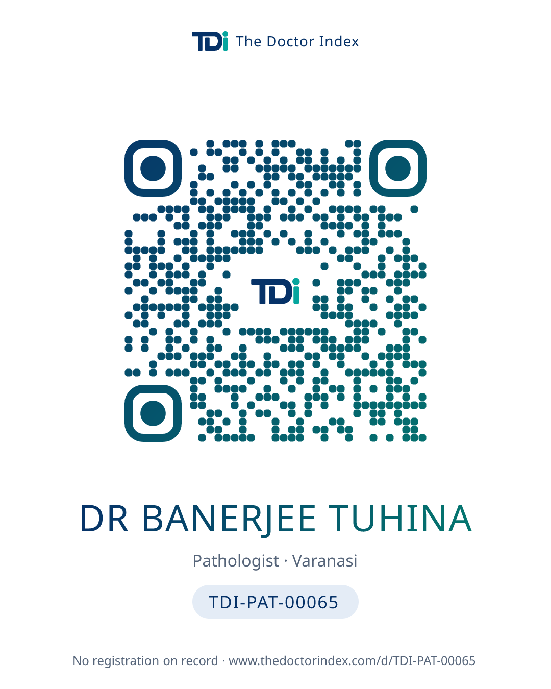 QR card for Dr Banerjee Tuhina, TDI-PAT-00065