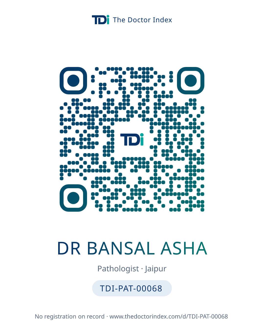QR card for Dr Bansal Asha, TDI-PAT-00068