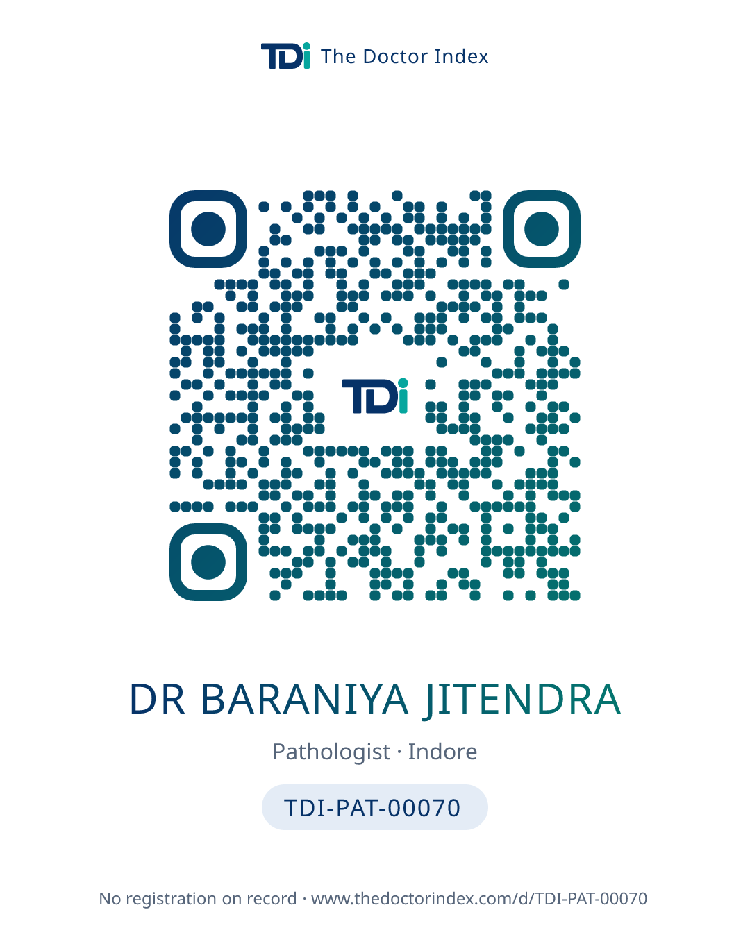 QR card for Dr Baraniya Jitendra, TDI-PAT-00070