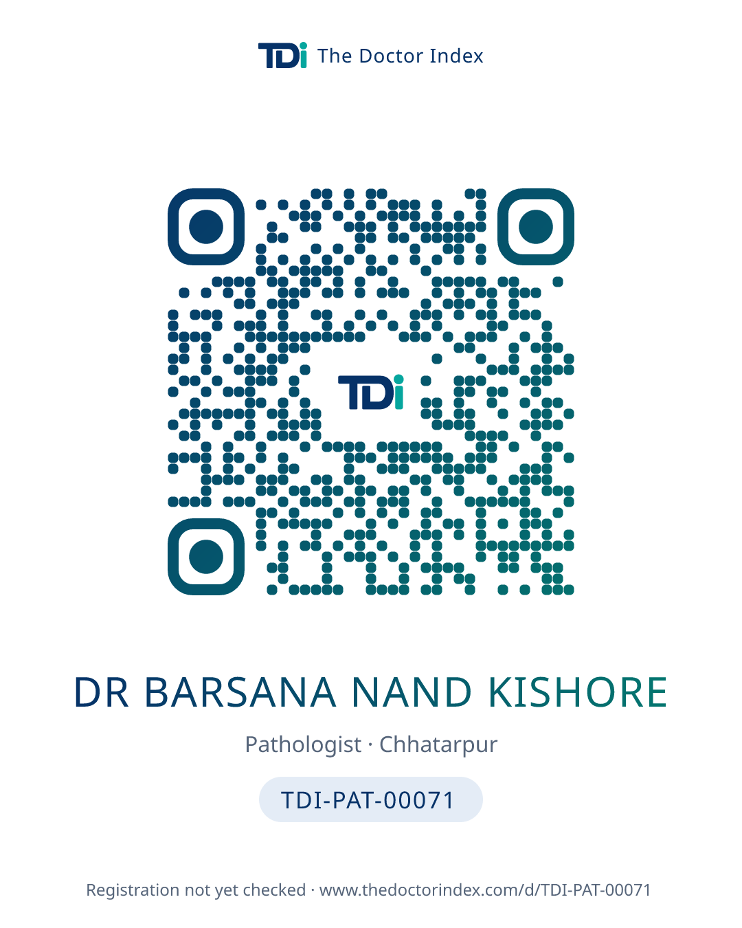 QR card for Dr Barsana Nand Kishore, TDI-PAT-00071