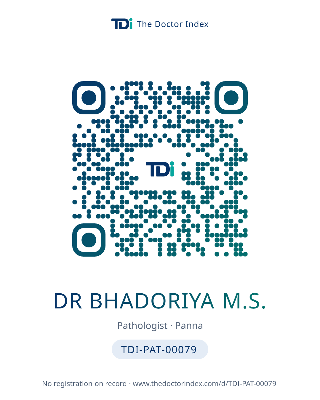QR card for Dr Bhadoriya M.S., TDI-PAT-00079