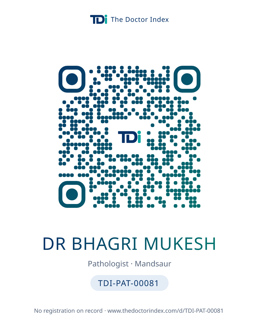 QR card for Dr Bhagri Mukesh, TDI-PAT-00081