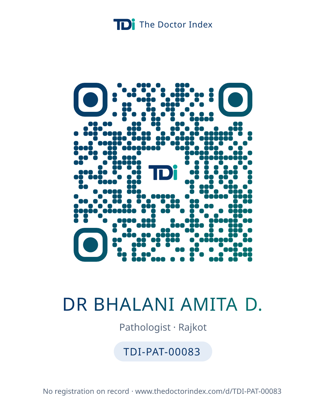 QR card for Dr Bhalani Amita D., TDI-PAT-00083