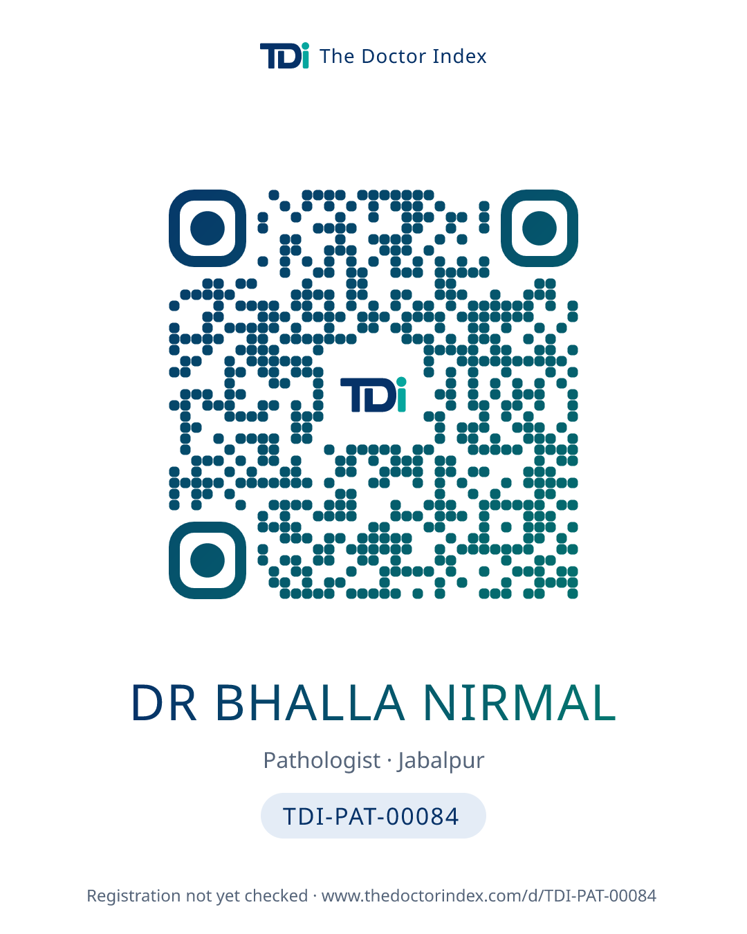 QR card for Dr Bhalla Nirmal, TDI-PAT-00084