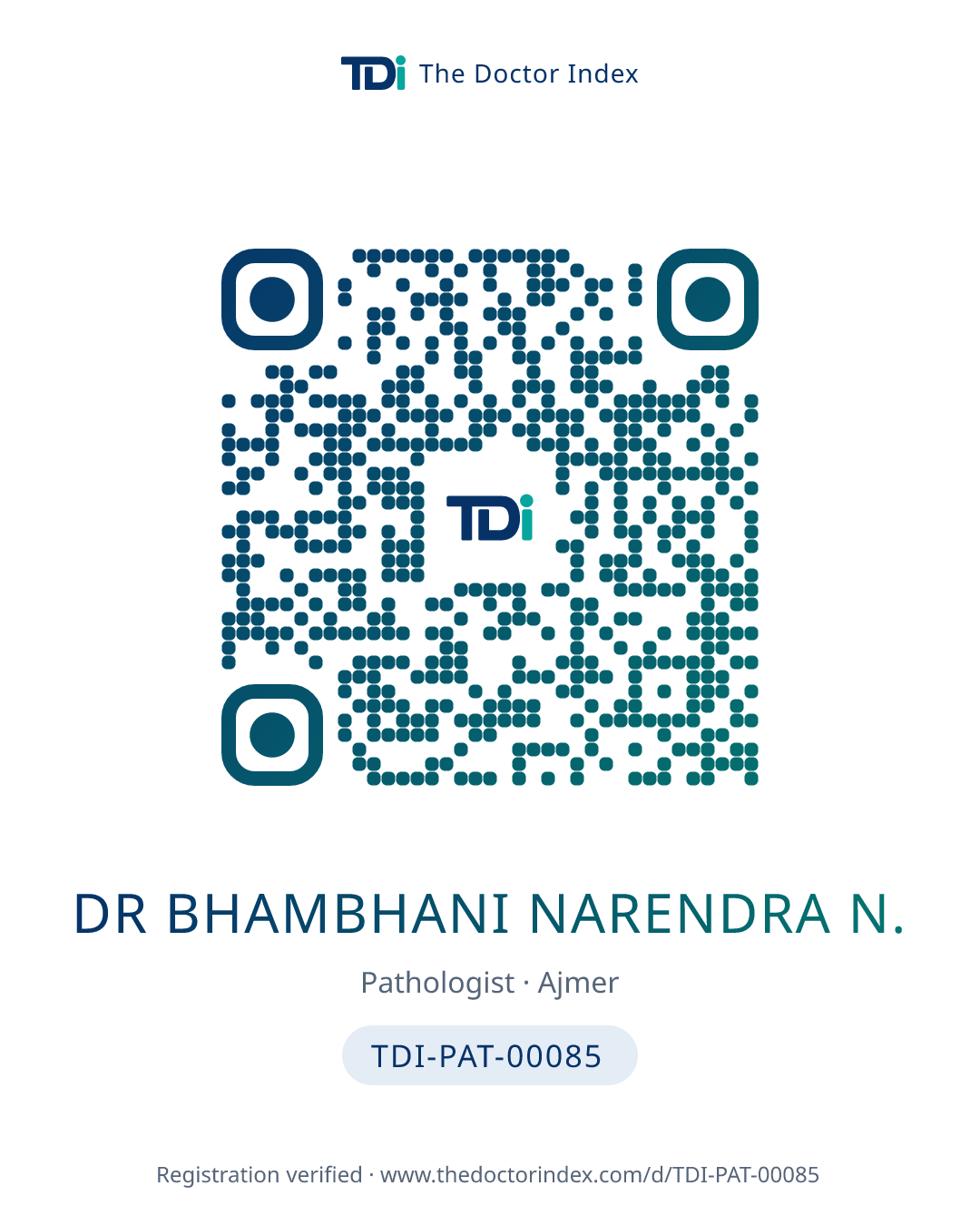 QR card for Dr Bhambhani Narendra N., TDI-PAT-00085