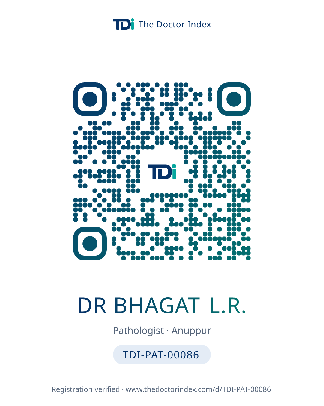 QR card for Dr Bhagat L.R., TDI-PAT-00086