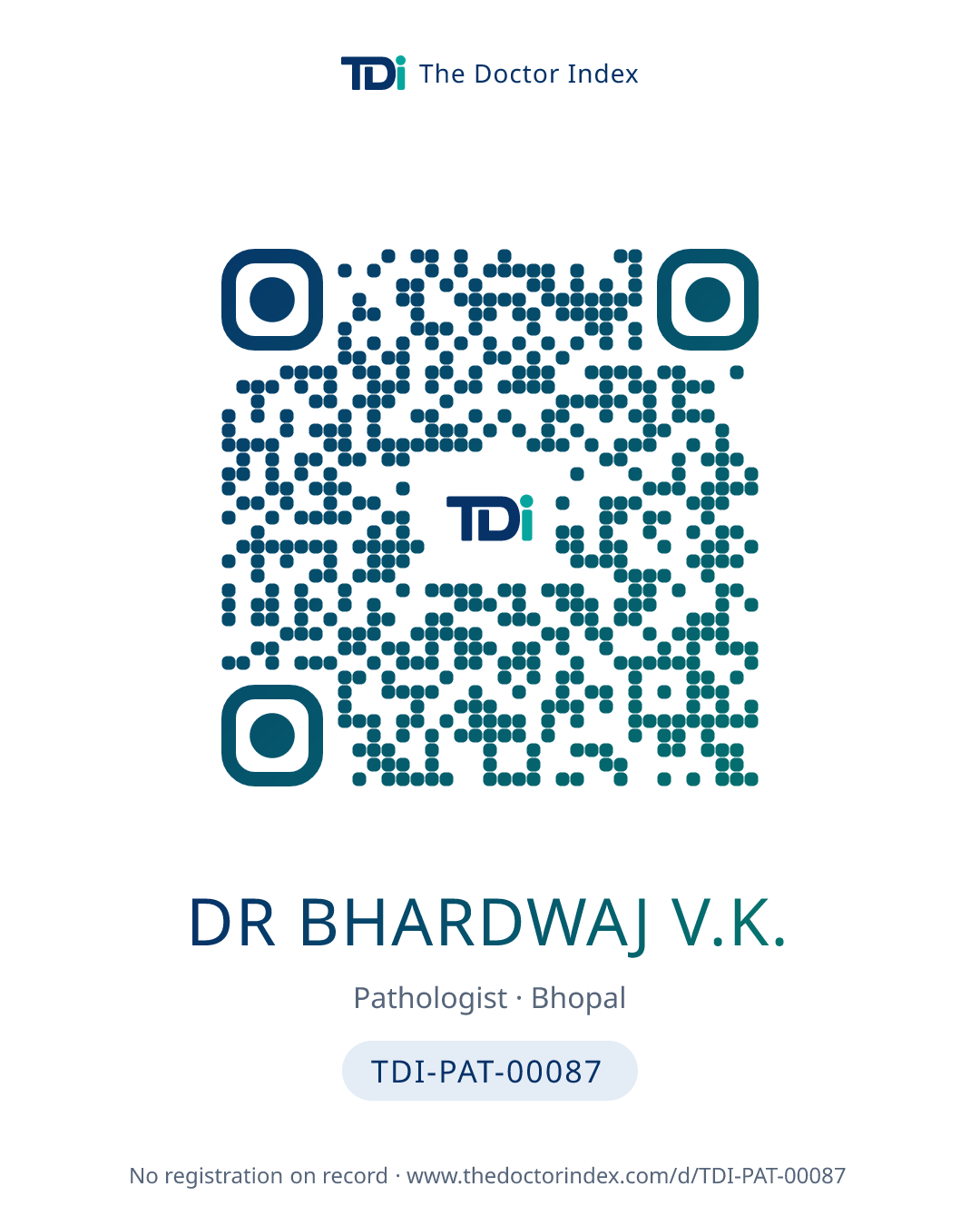 QR card for Dr Bhardwaj V.K., TDI-PAT-00087