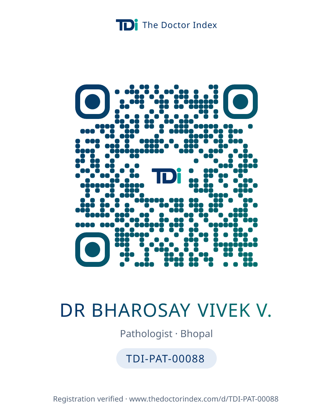 QR card for Dr Bharosay Vivek V., TDI-PAT-00088