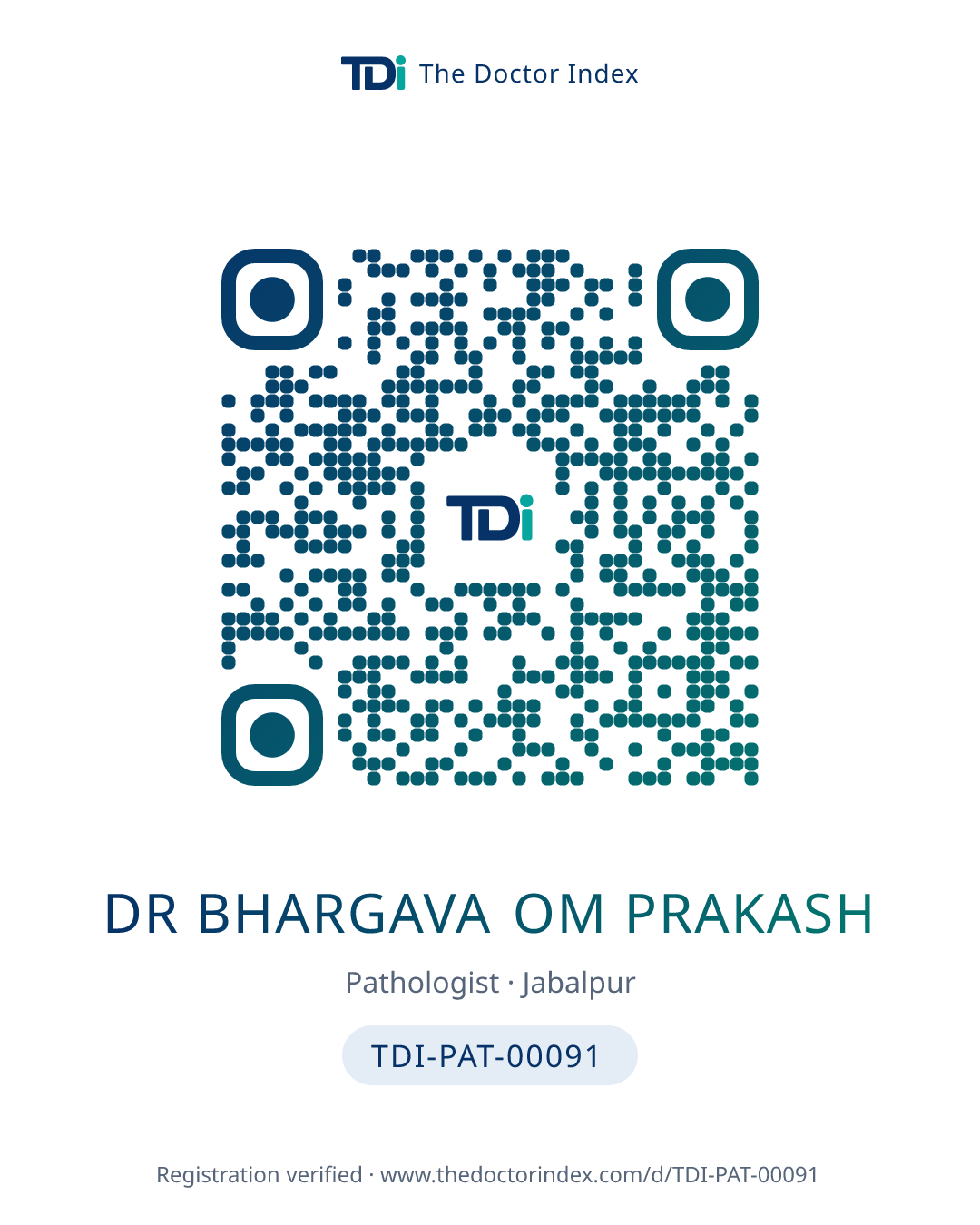 QR card for Dr Bhargava Om Prakash, TDI-PAT-00091