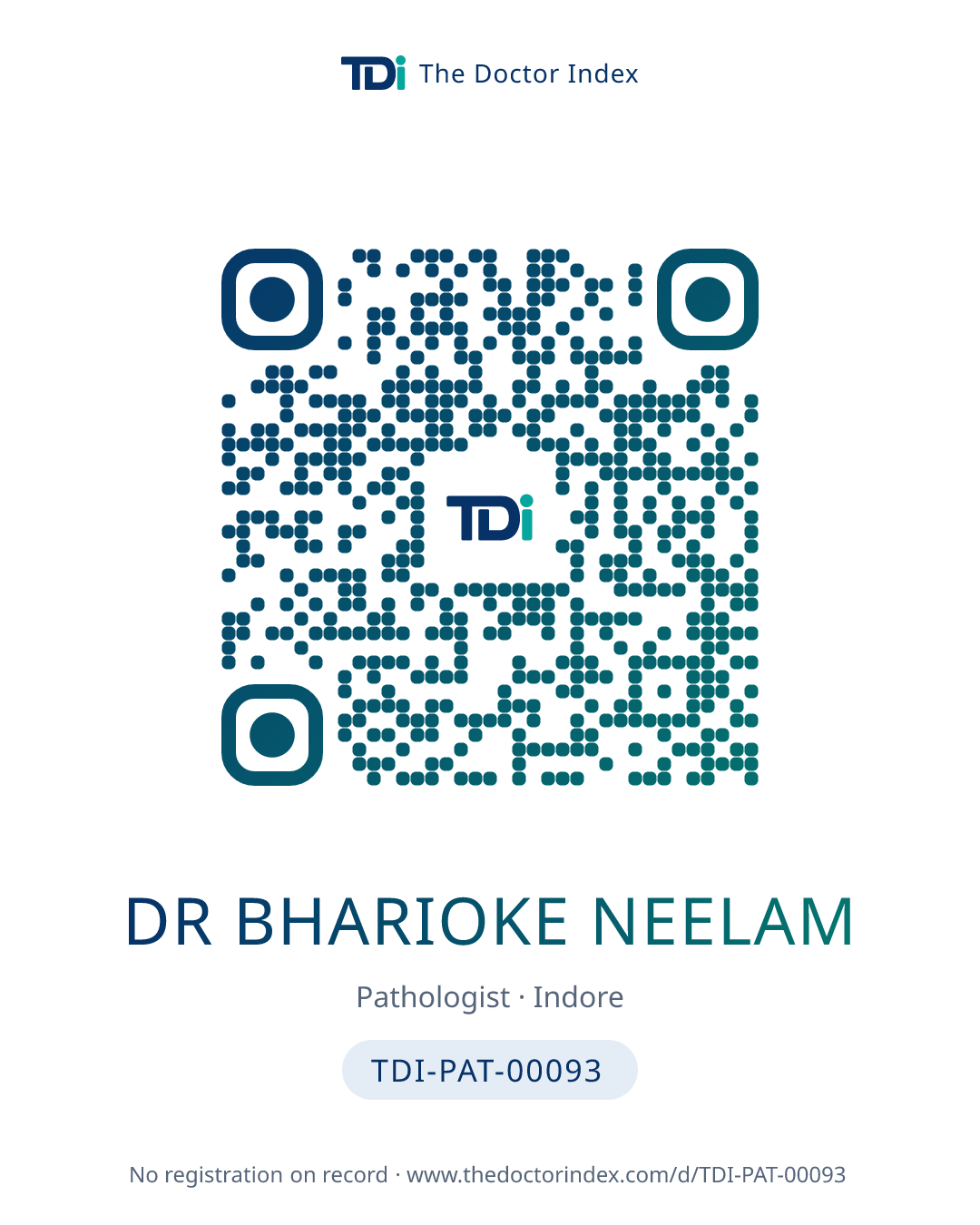 QR card for Dr Bharioke Neelam, TDI-PAT-00093