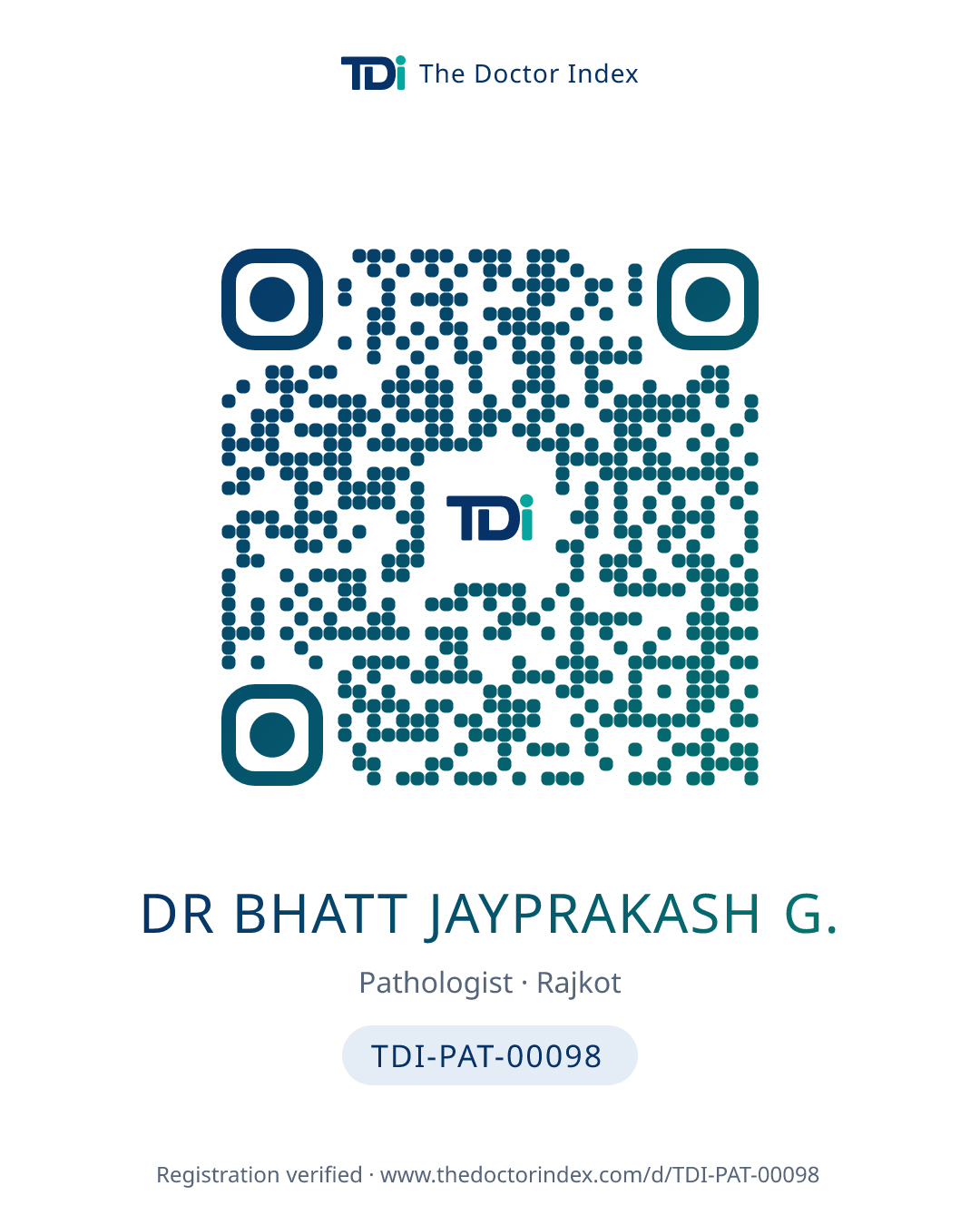 QR card for Dr Bhatt Jayprakash G., TDI-PAT-00098