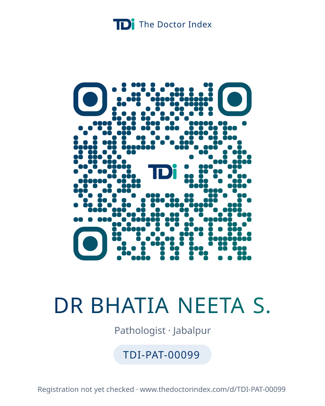 QR card for Dr Bhatia Neeta S., TDI-PAT-00099