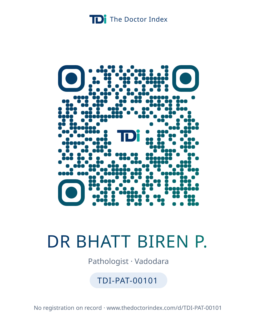 QR card for Dr Bhatt Biren P., TDI-PAT-00101