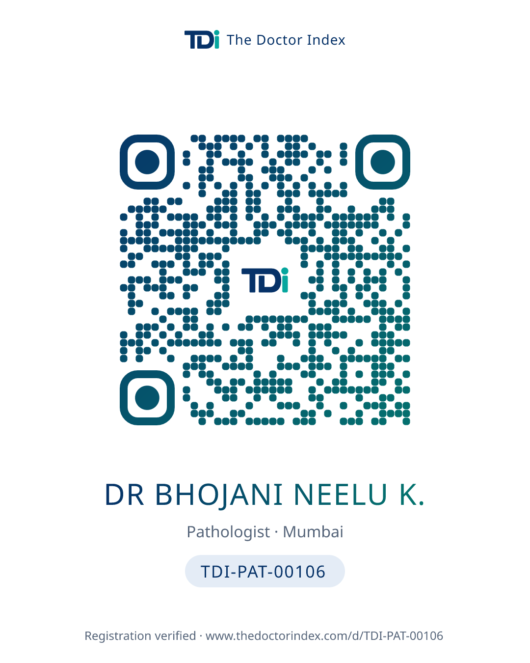 QR card for Dr Bhojani Neelu K., TDI-PAT-00106