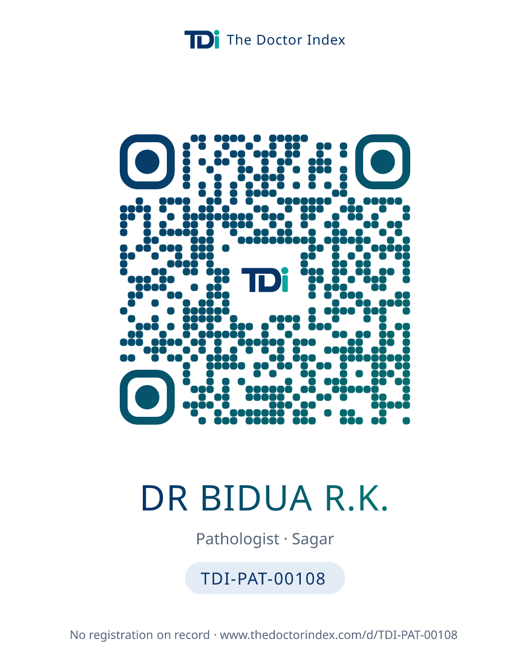 QR card for Dr Bidua R.K., TDI-PAT-00108