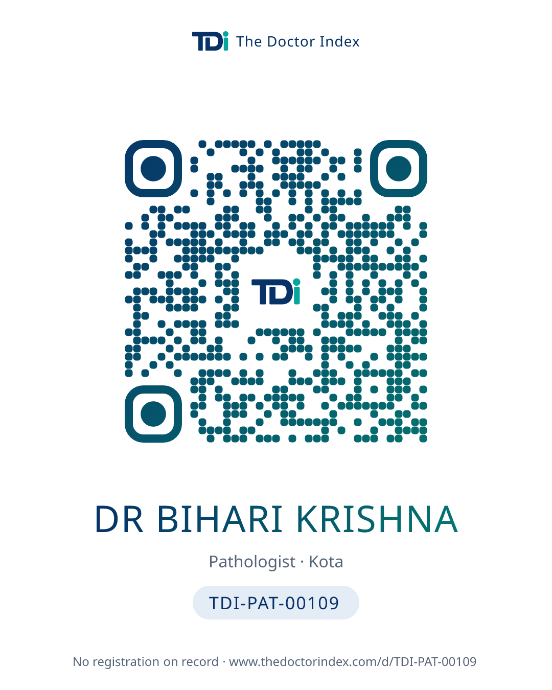 QR card for Dr Bihari Krishna, TDI-PAT-00109