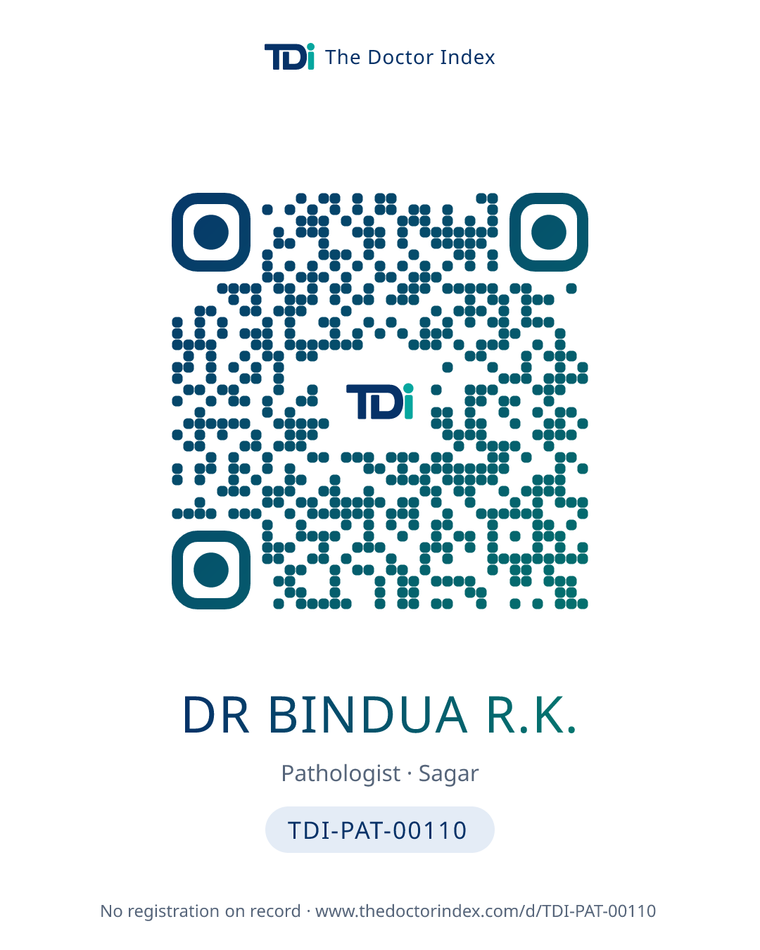 QR card for Dr Bindua R.K., TDI-PAT-00110