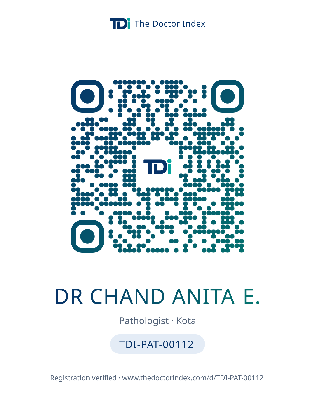 QR card for Dr Chand Anita E., TDI-PAT-00112