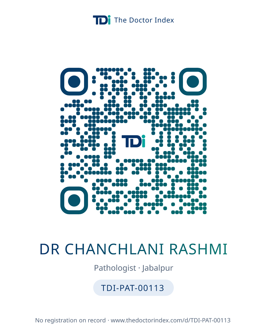 QR card for Dr Chanchlani Rashmi, TDI-PAT-00113