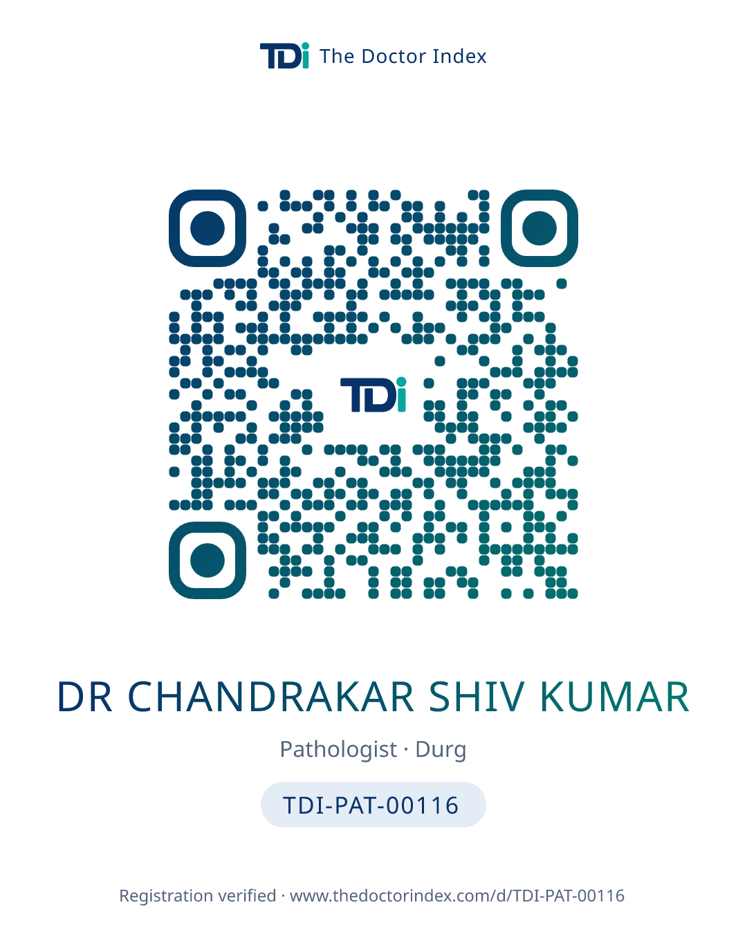 QR card for Dr Chandrakar Shiv Kumar, TDI-PAT-00116