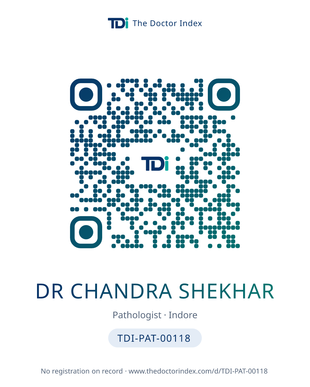 QR card for Dr Chandra Shekhar, TDI-PAT-00118