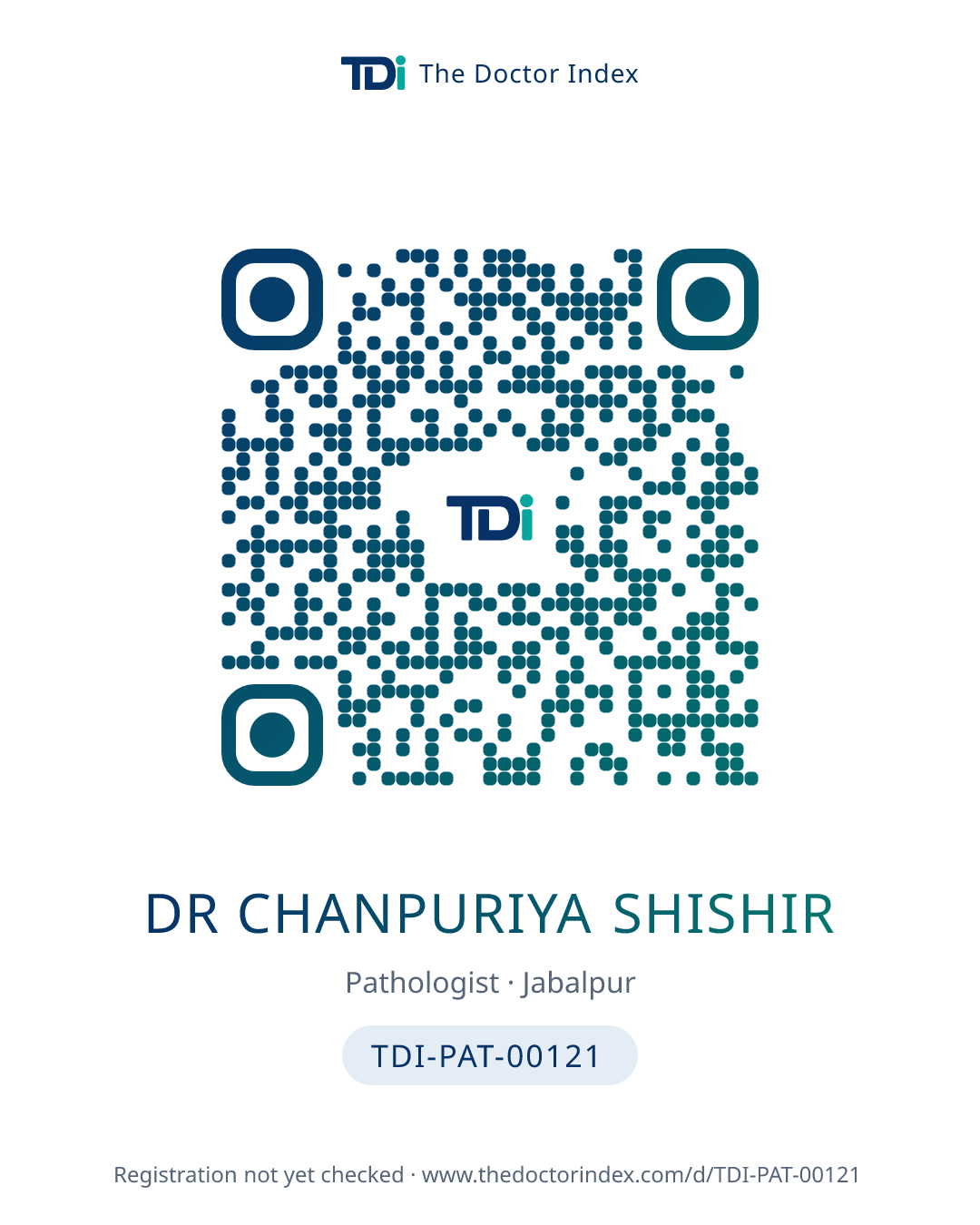 QR card for Dr Chanpuriya Shishir, TDI-PAT-00121