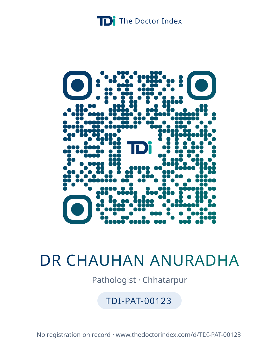 QR card for Dr Chauhan Anuradha, TDI-PAT-00123