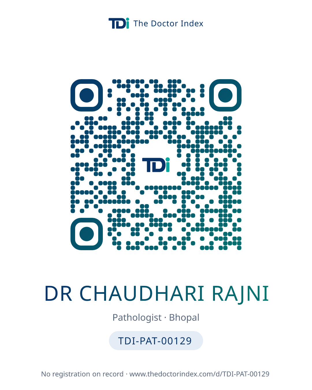 QR card for Dr Chaudhari Rajni, TDI-PAT-00129