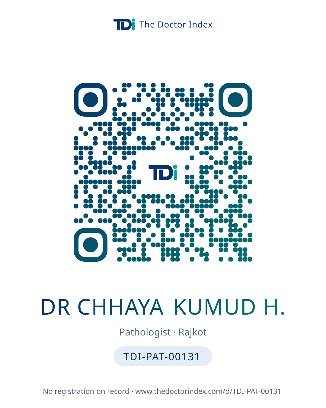 QR card for Dr Chhaya Kumud H., TDI-PAT-00131