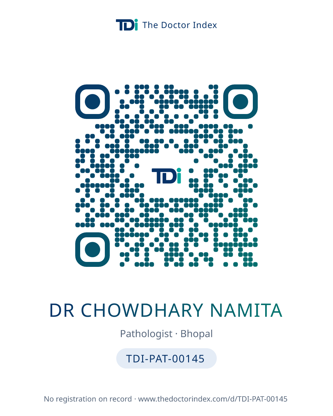 QR card for Dr Chowdhary Namita, TDI-PAT-00145