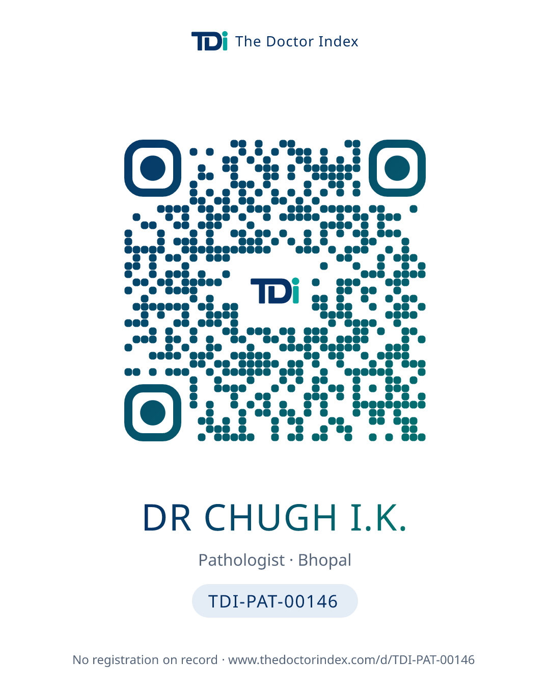 QR card for Dr Chugh I.K., TDI-PAT-00146