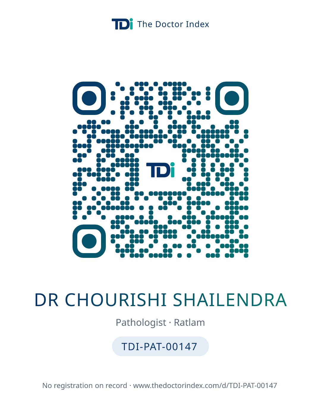 QR card for Dr Chourishi Shailendra, TDI-PAT-00147