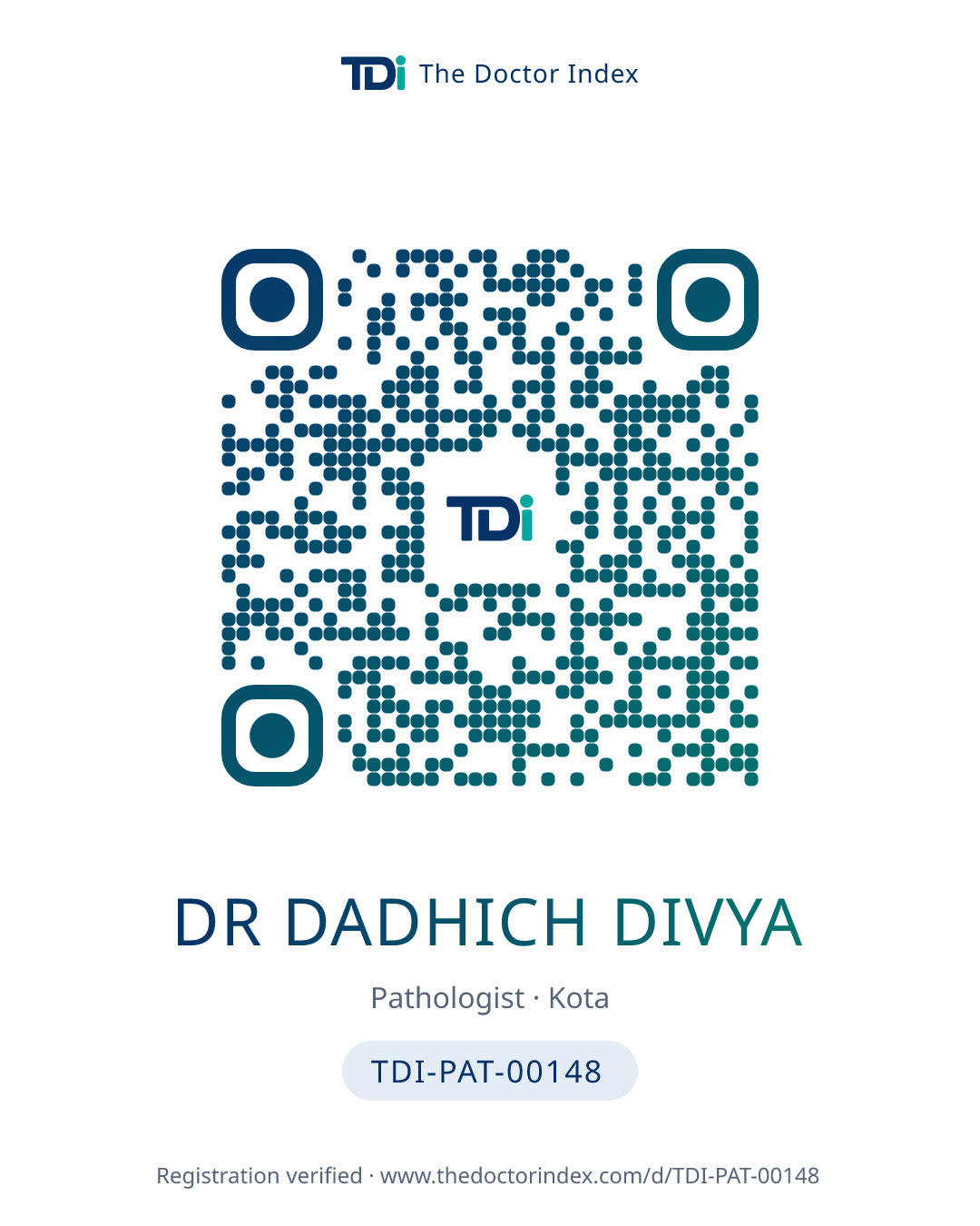 QR card for Dr Dadhich Divya, TDI-PAT-00148