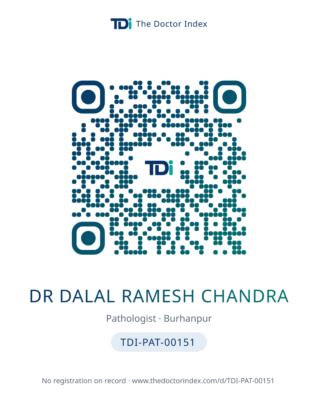 QR card for Dr Dalal Ramesh Chandra, TDI-PAT-00151