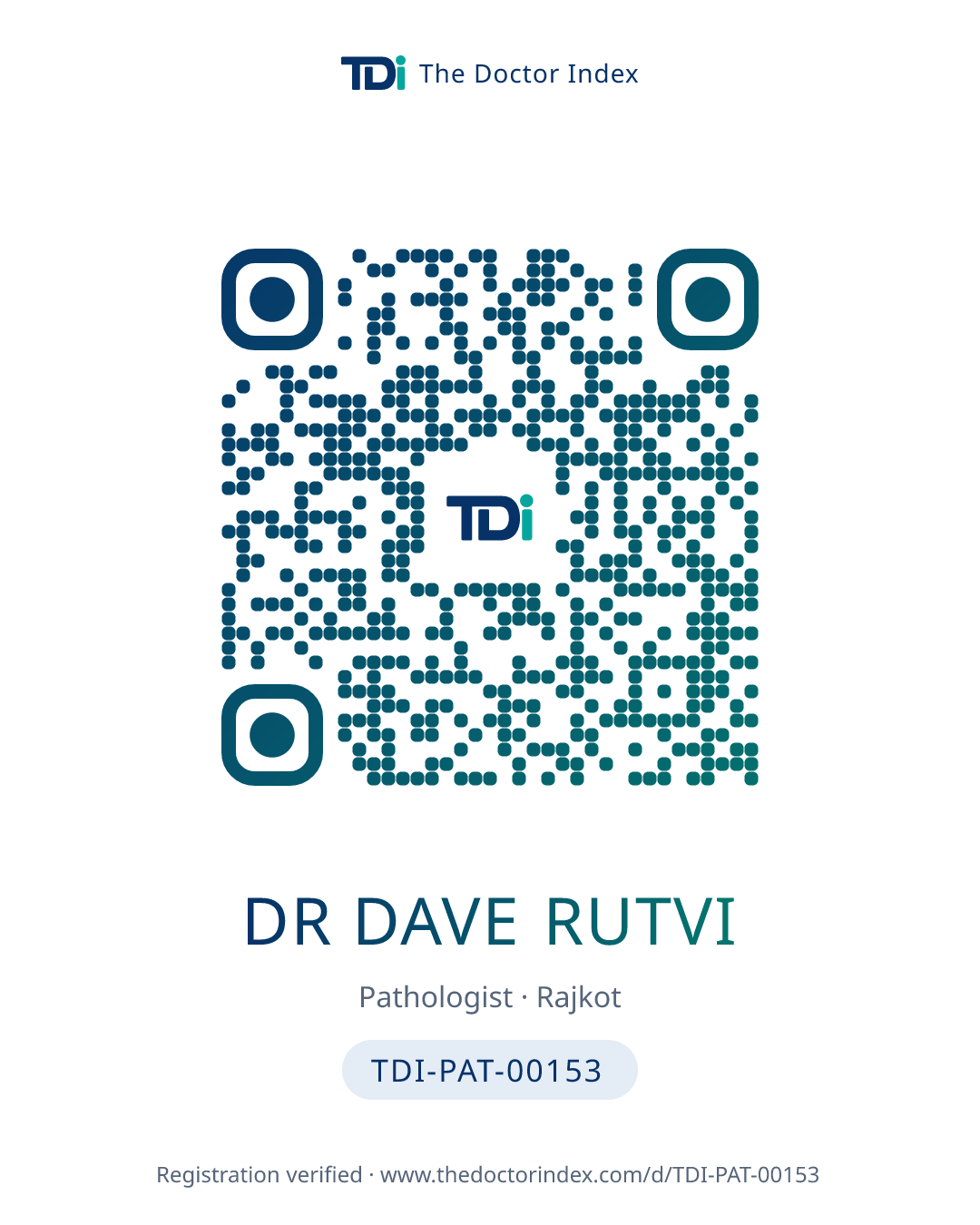QR card for Dr Dave Rutvi, TDI-PAT-00153
