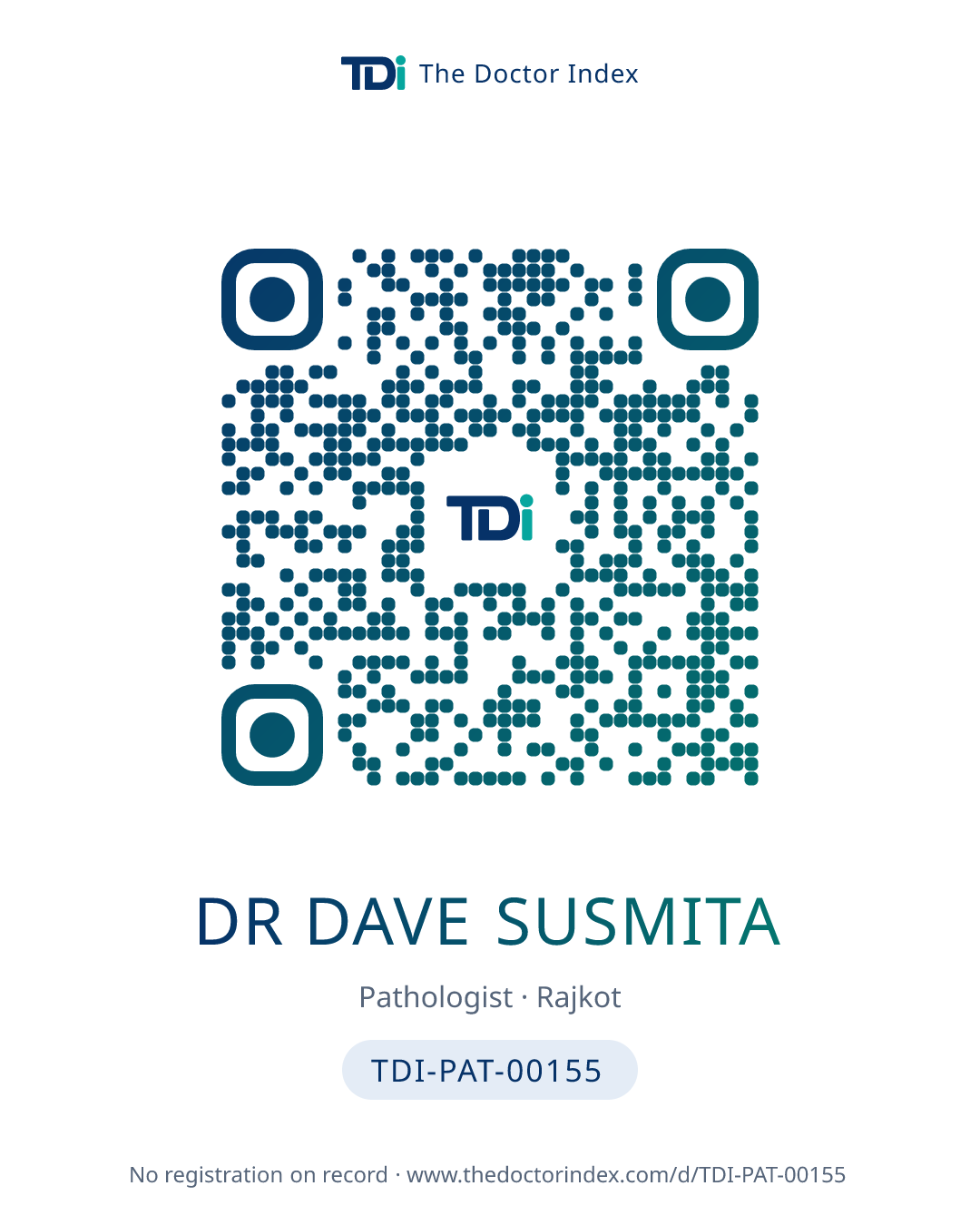 QR card for Dr Dave Susmita, TDI-PAT-00155