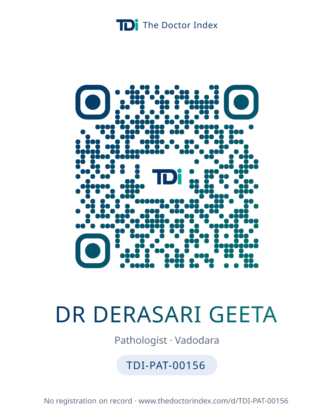 QR card for Dr Derasari Geeta, TDI-PAT-00156