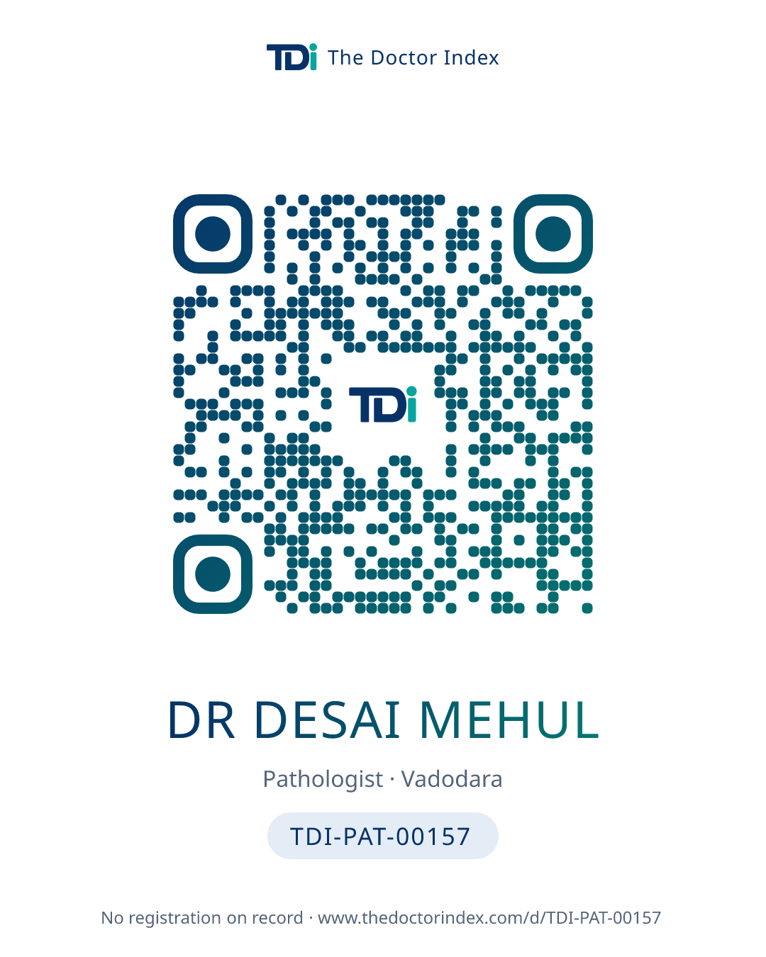 QR card for Dr Desai Mehul, TDI-PAT-00157