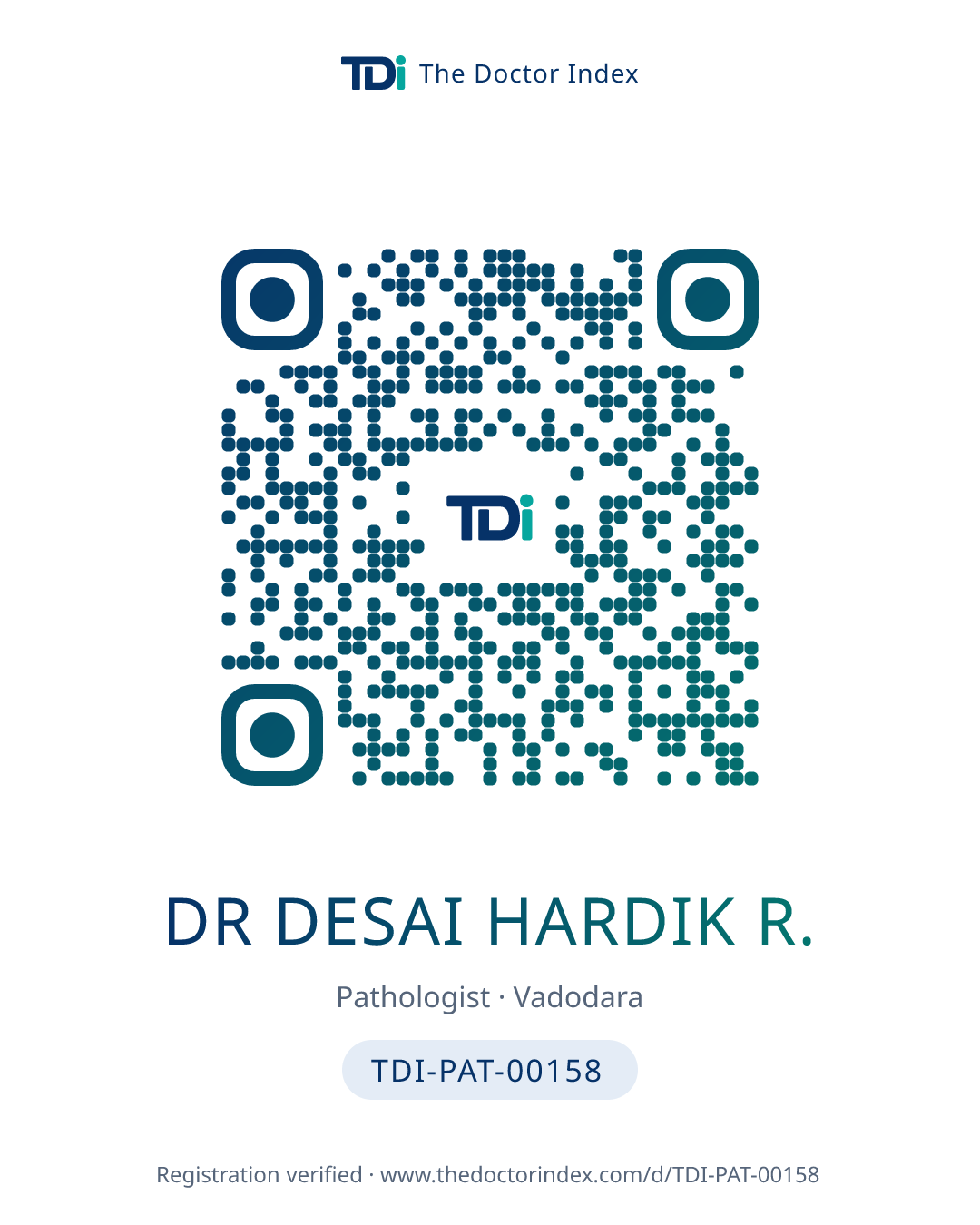 QR card for Dr Desai Hardik R., TDI-PAT-00158
