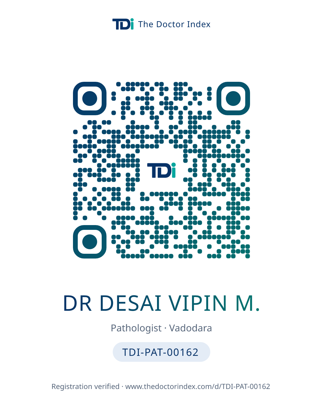 QR card for Dr Desai Vipin M., TDI-PAT-00162