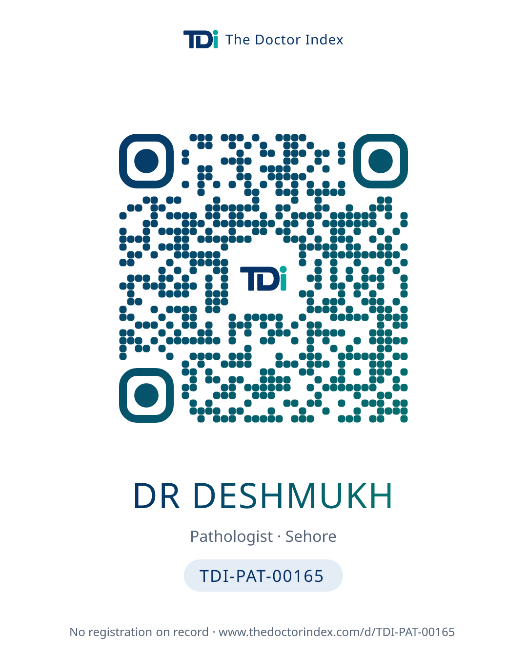 QR card for Dr Deshmukh, TDI-PAT-00165